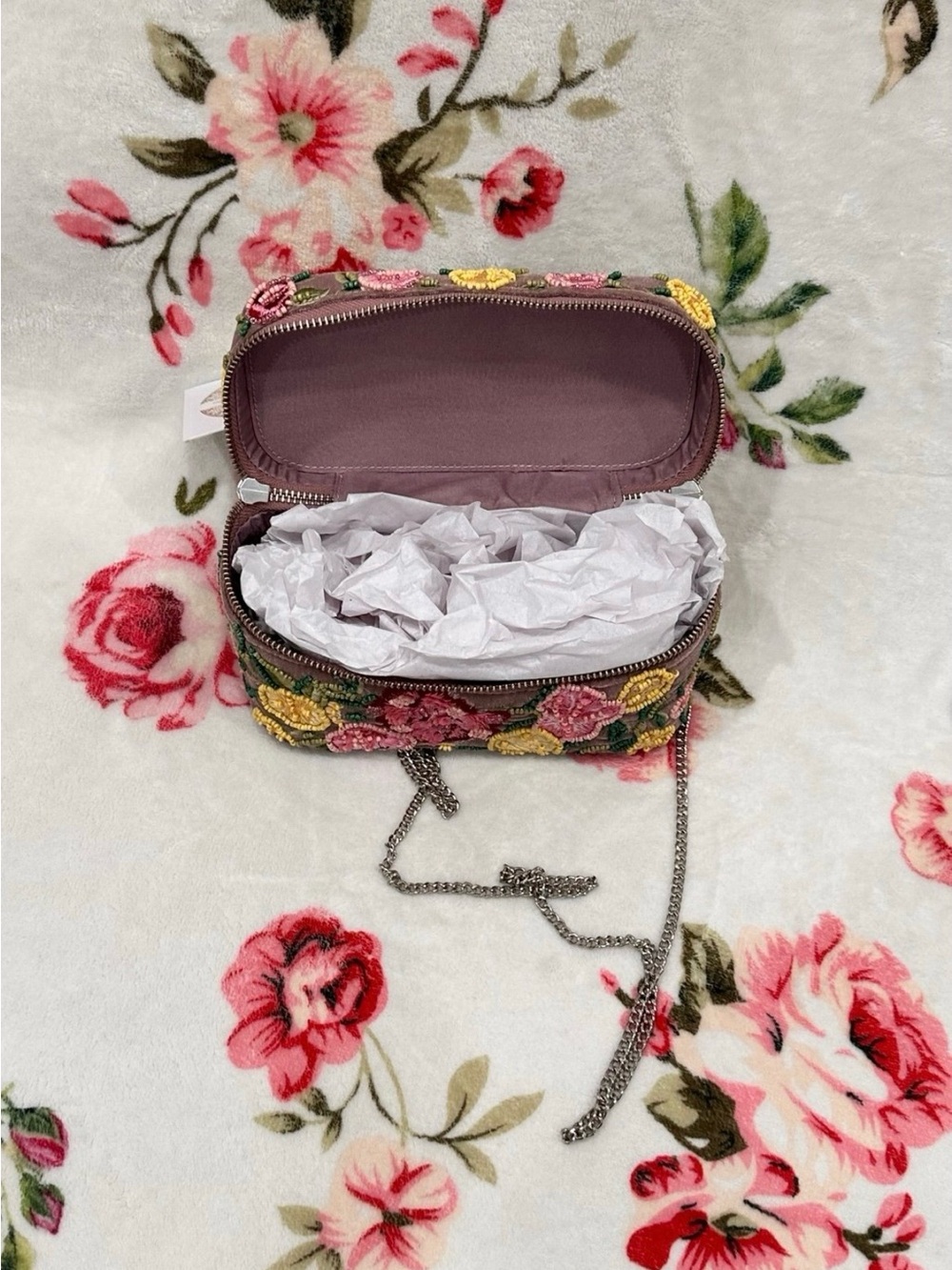 Beaded Colored Floral Vanity Case